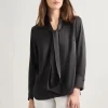 Solid Tie Neck Crepe de Chine Blouse