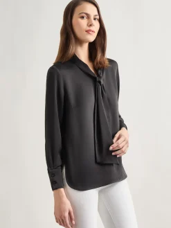 Solid Tie Neck Crepe de Chine Blouse