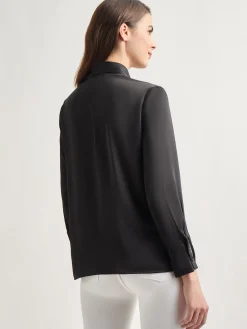 Solid Tie Neck Crepe de Chine Blouse