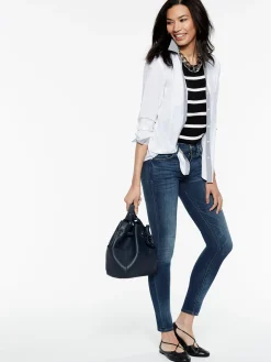 Stripe Trim Stretch Cotton Button-Up Shirt