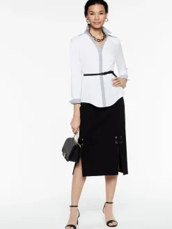 Stripe Trim Stretch Cotton Button-Up Shirt