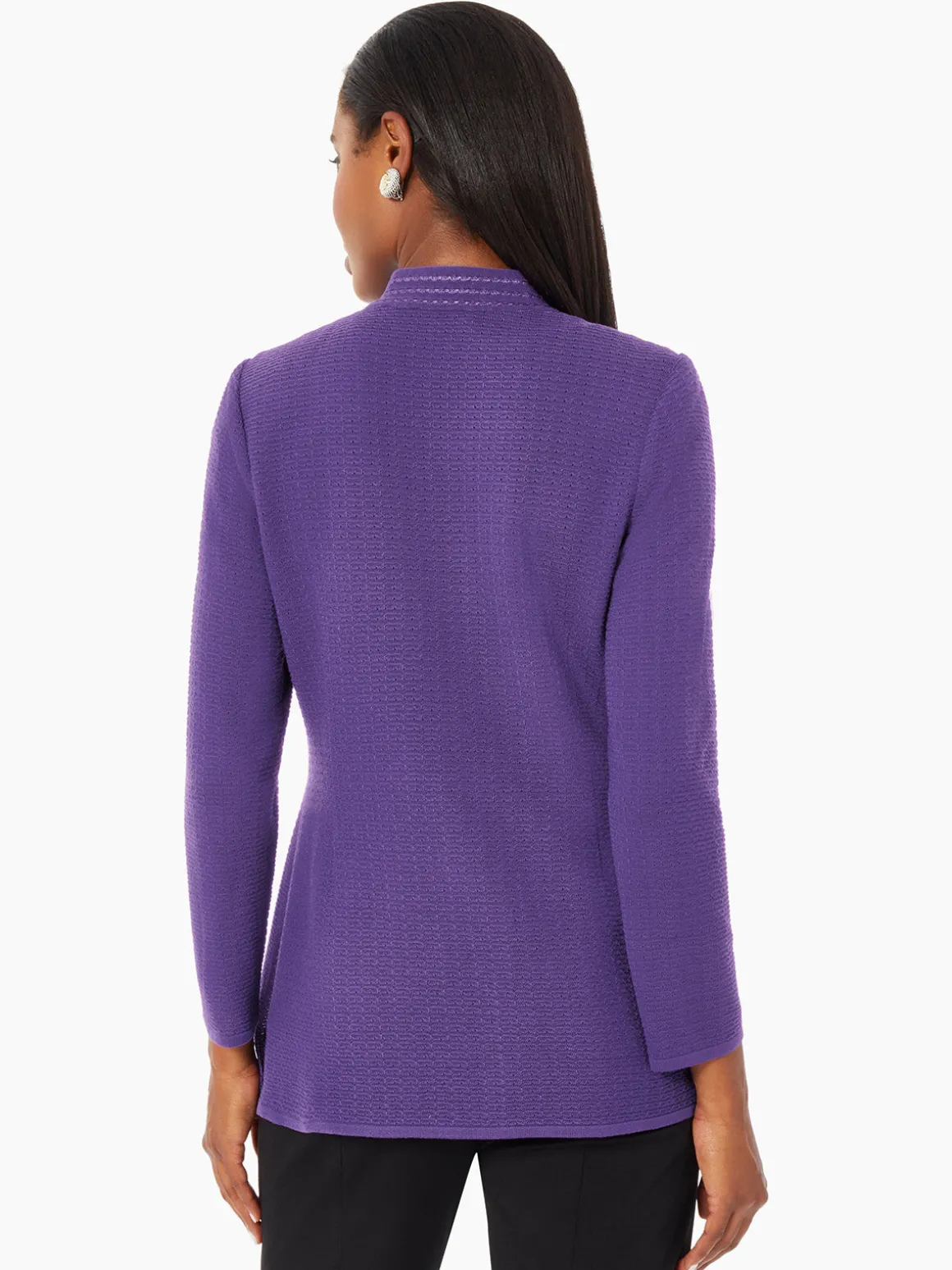 Tailored Fit Crocheted Chain Trim Textured Knit Jacket