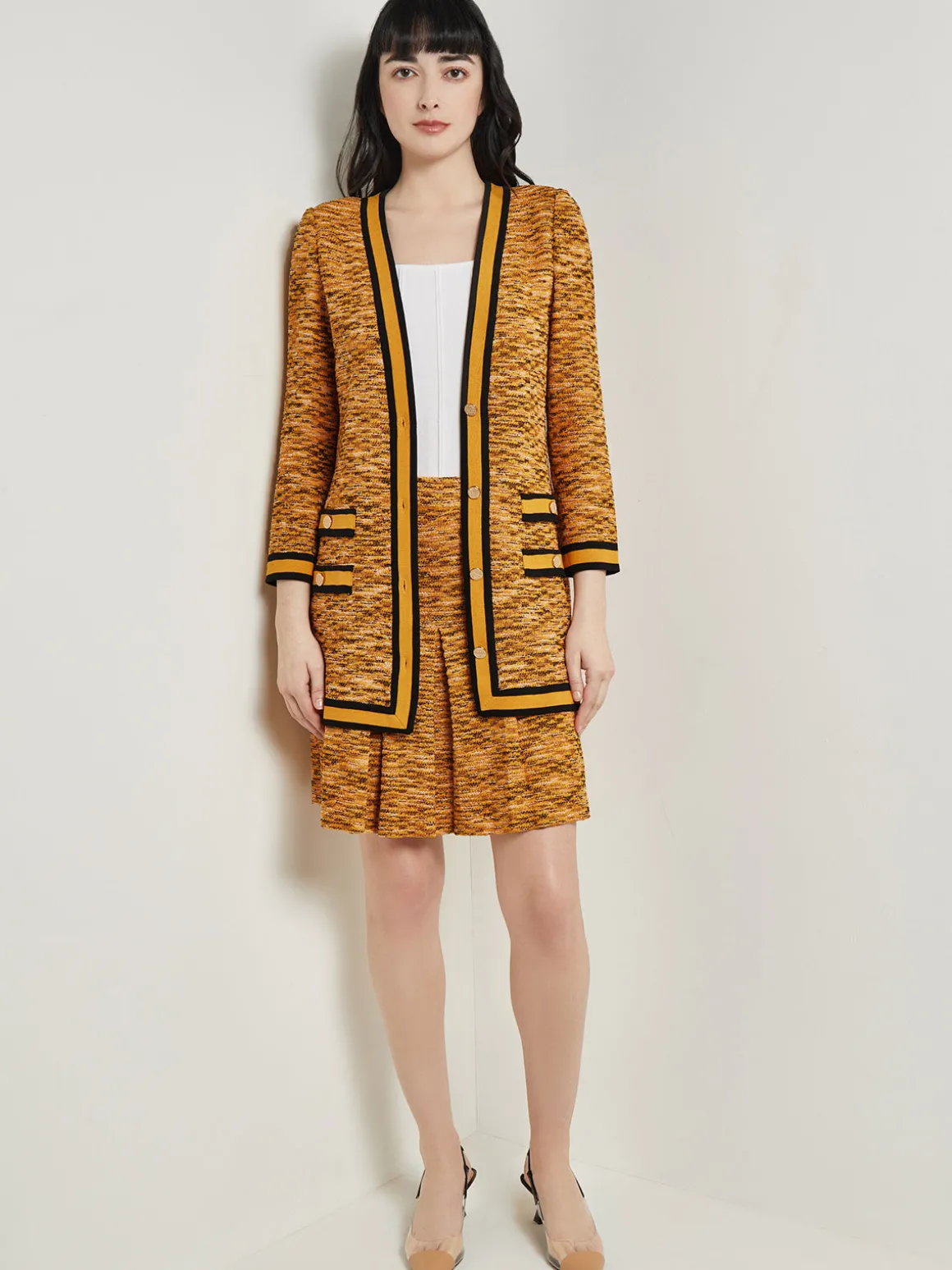 Tailored Fit Jacket - Contrast Trim Tweed Knit