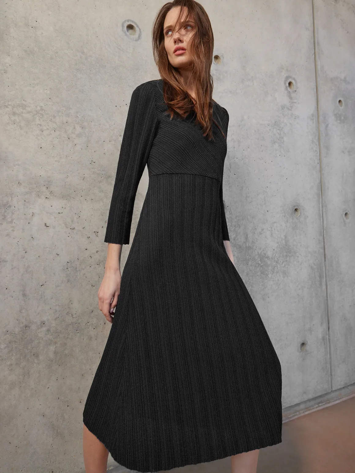Textural Stripe Knit Midi Dress