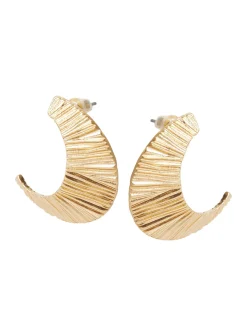 Textured Warm Gold Swoop Earrings