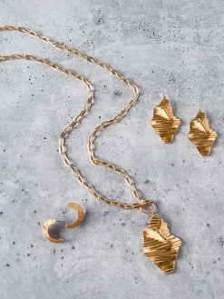 Textured Warm Gold Swoop Earrings