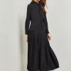 Tie Neck Pleated A-Line Maxi Dress