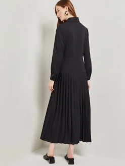 Tie Neck Pleated A-Line Maxi Dress