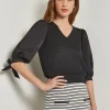 Tie-Detail Puff Sleeve Blouse - Mixed Media