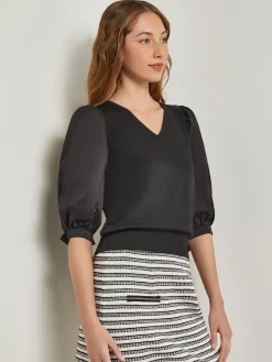 Tie-Detail Puff Sleeve Blouse - Mixed Media