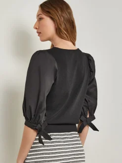 Tie-Detail Puff Sleeve Blouse - Mixed Media