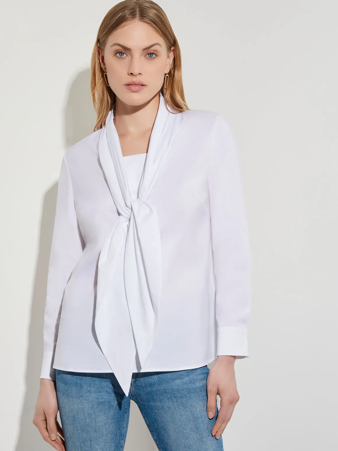 Tie-Neck Cotton Poplin Blouse