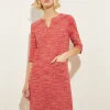 Tweed Knit Shift Dress with Pockets, Sunset Red