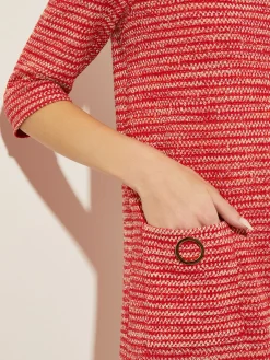 Tweed Knit Shift Dress with Pockets, Sunset Red