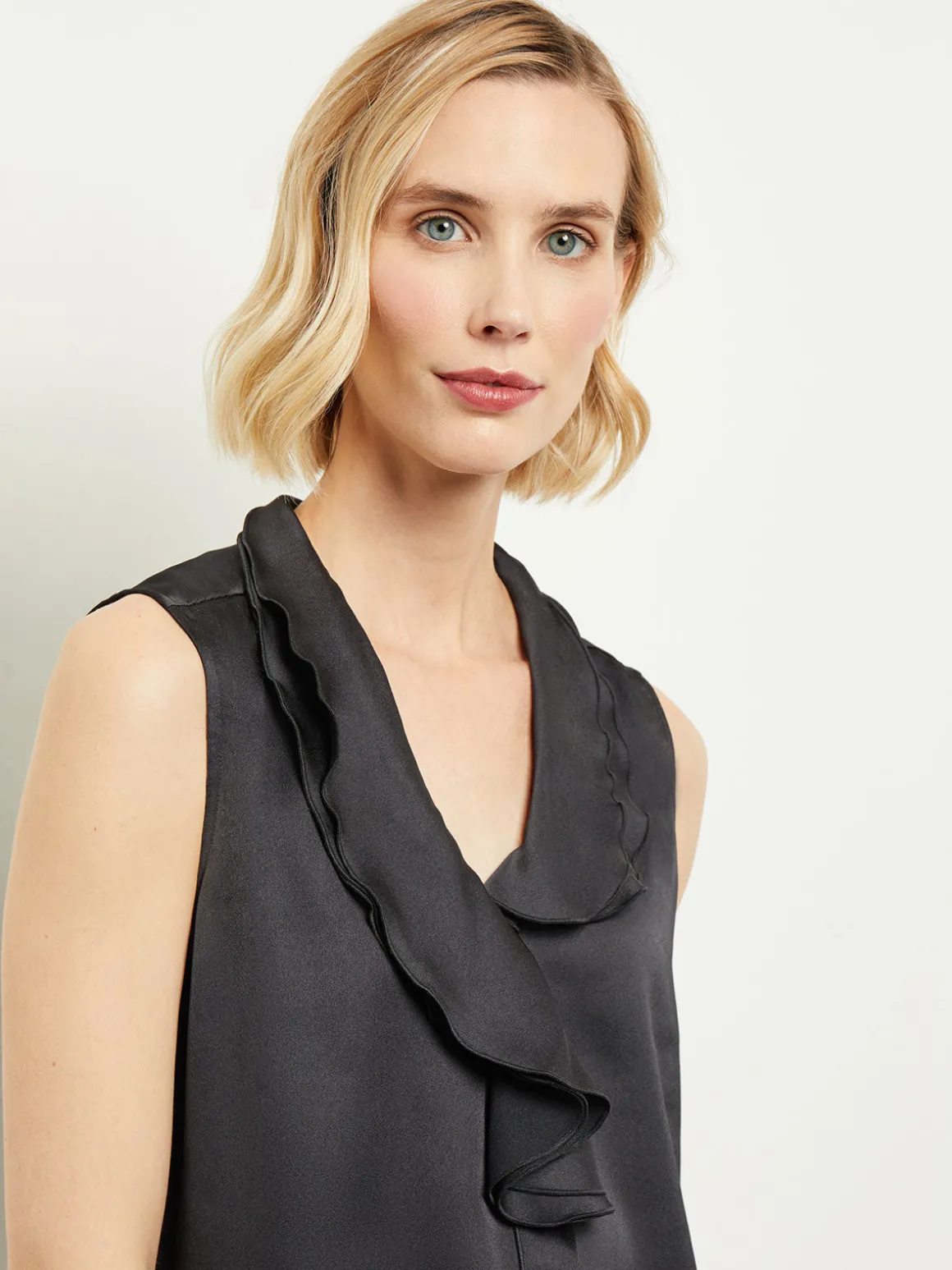 Waterfall Ruffle Crepe de Chine Blouse